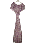 LOVESHACKFANCY Purple Lavender Silk Floral Off The Shoulder Dress UK XS