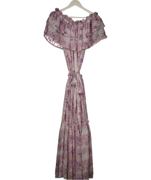 LOVESHACKFANCY Purple Lavender Silk Floral Off The Shoulder Dress UK XS