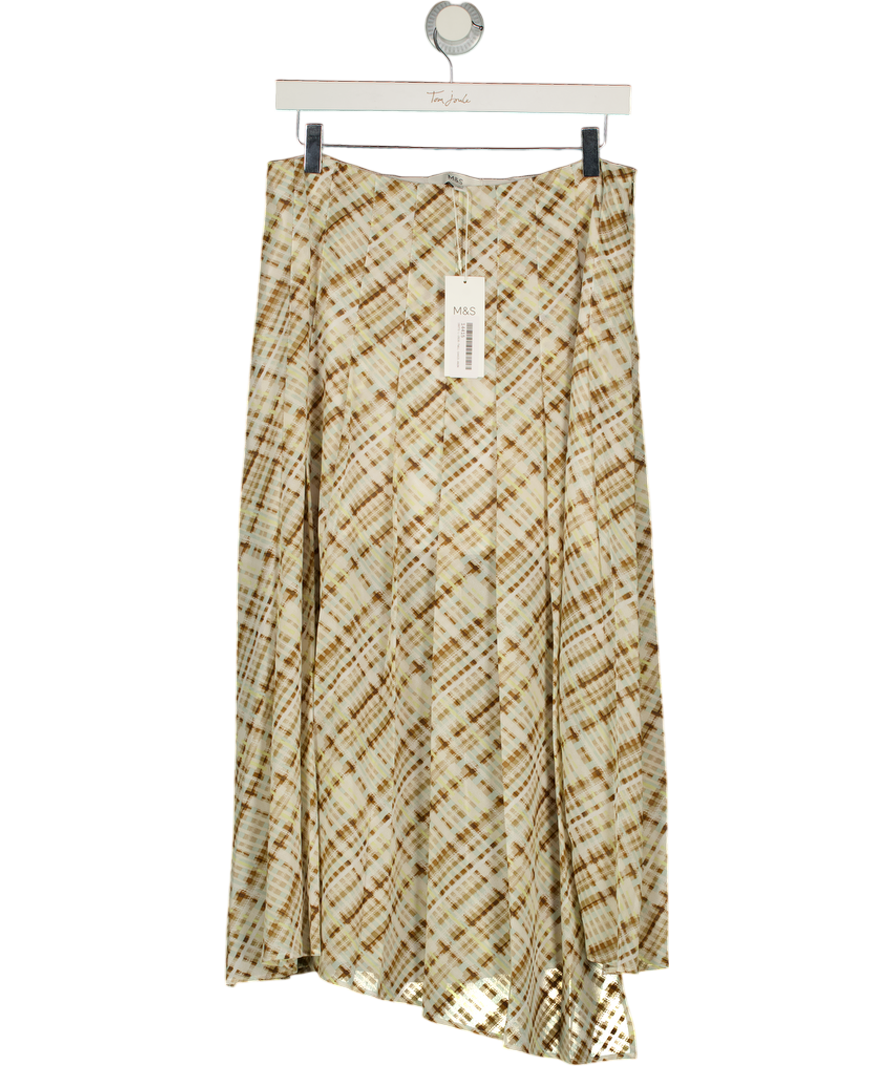 M&S Brown Mix Chiffon Checked Midi A-line Skirt UK 10