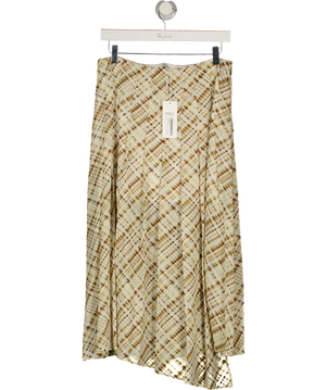 M&S Brown Mix Chiffon Checked Midi A-line Skirt UK 10