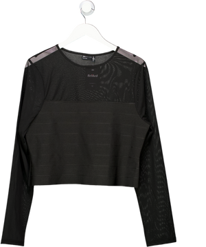 ASOS Black Bandage Panel Mesh Long Sleeve Top UK 18