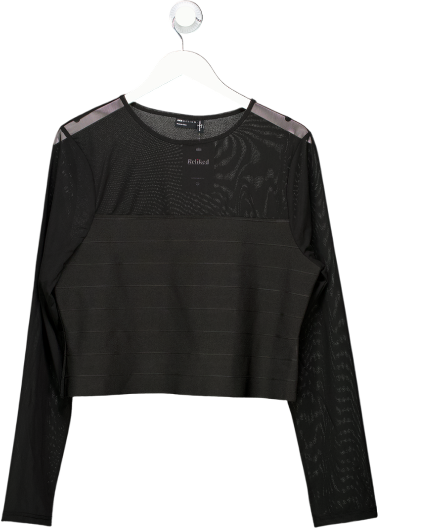 ASOS Black Bandage Panel Mesh Long Sleeve Top UK 18