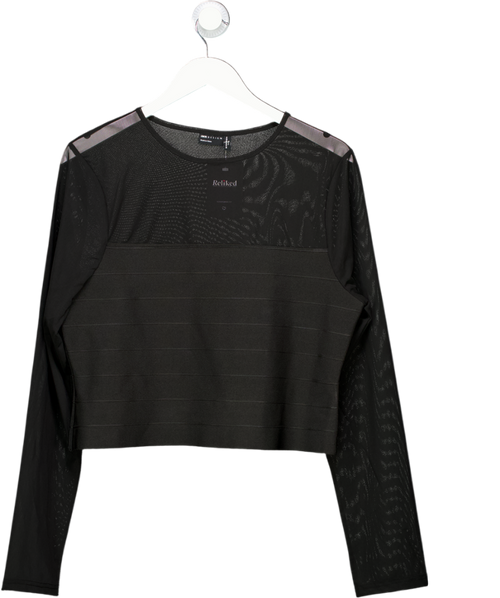 ASOS Black Bandage Panel Mesh Long Sleeve Top UK 18