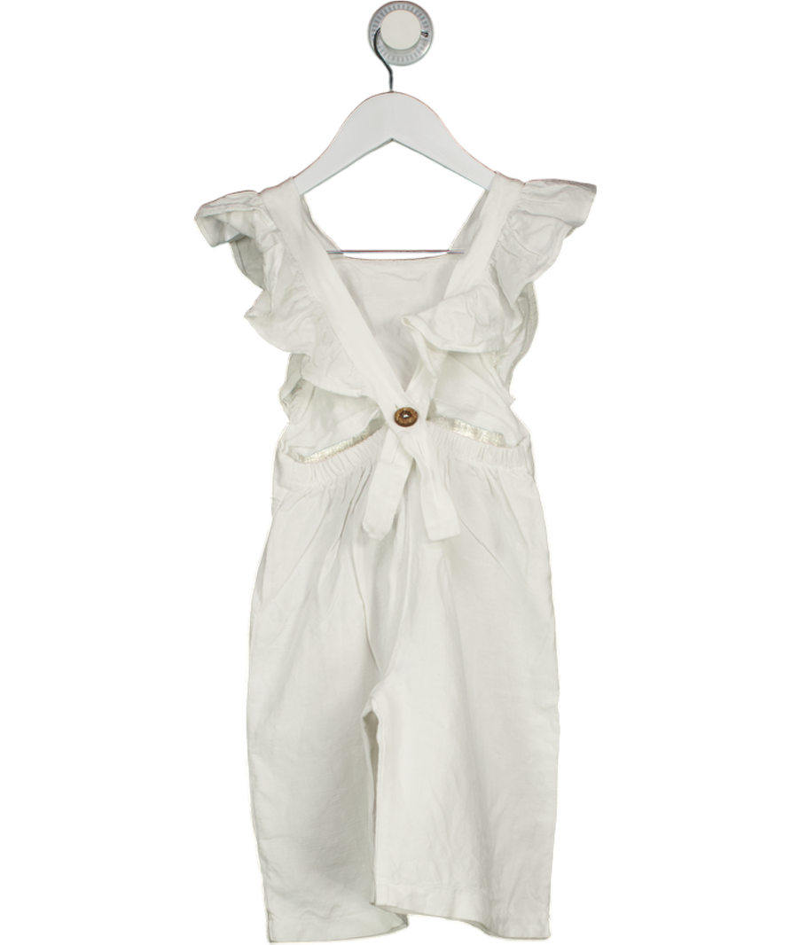 Freya Lillie White 100% Linen Ruffle Sleeve Dungarees 4 -5 Years 4 Years
