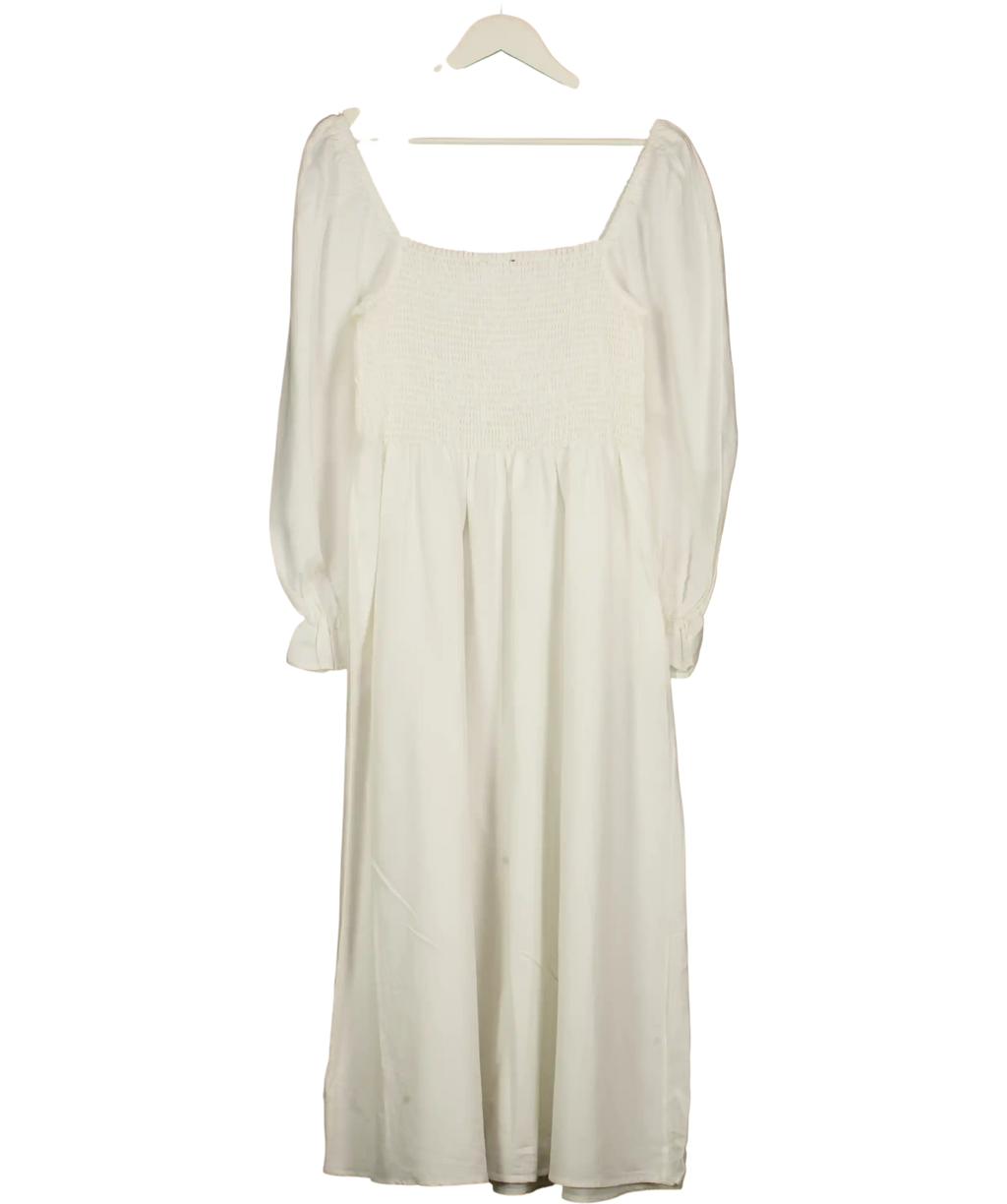 New Look White Textured Shirred Midi Dress UK 12