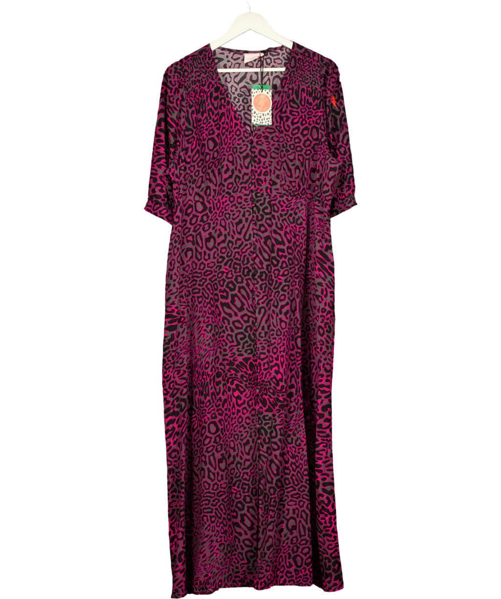 SCAMP & DUDE Grey With Pink Leopard Ray Midi Tea Dress UK 20