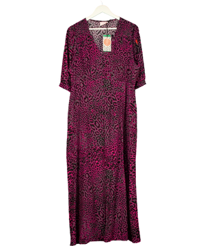 SCAMP & DUDE Grey With Pink Leopard Ray Midi Tea Dress UK 20