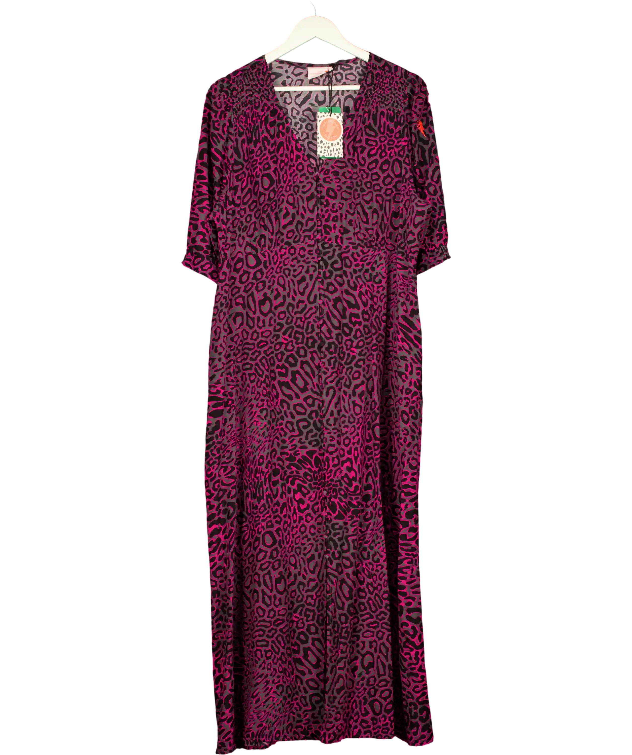 SCAMP & DUDE Grey With Pink Leopard Ray Midi Tea Dress UK 20
