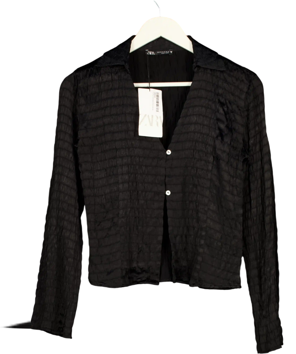ZARA Black Textured Satin Shirt UK XS