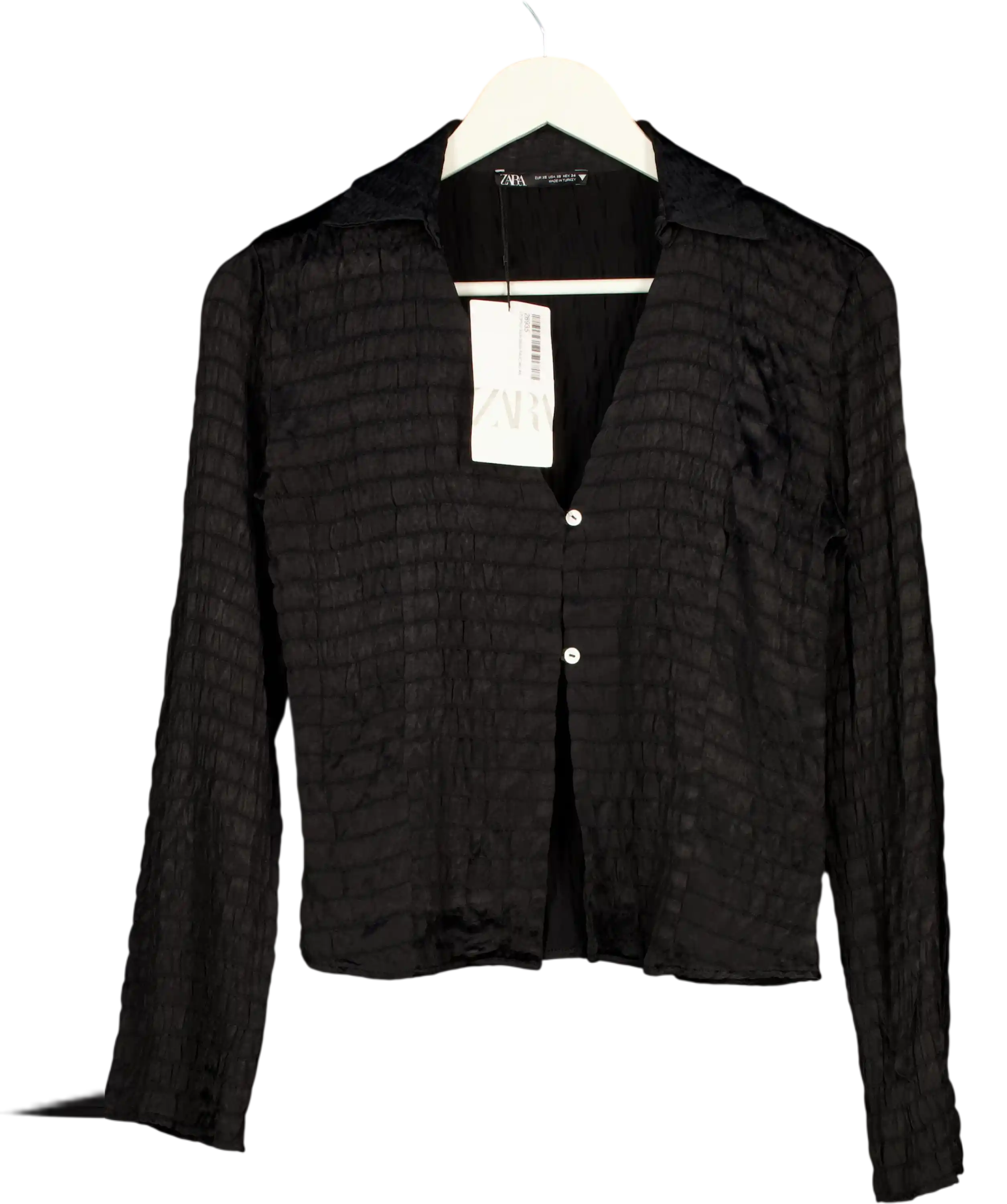 ZARA Black Textured Satin Shirt UK XS