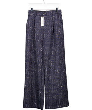 Commense Blue Tailored Tweed Trousers UK S