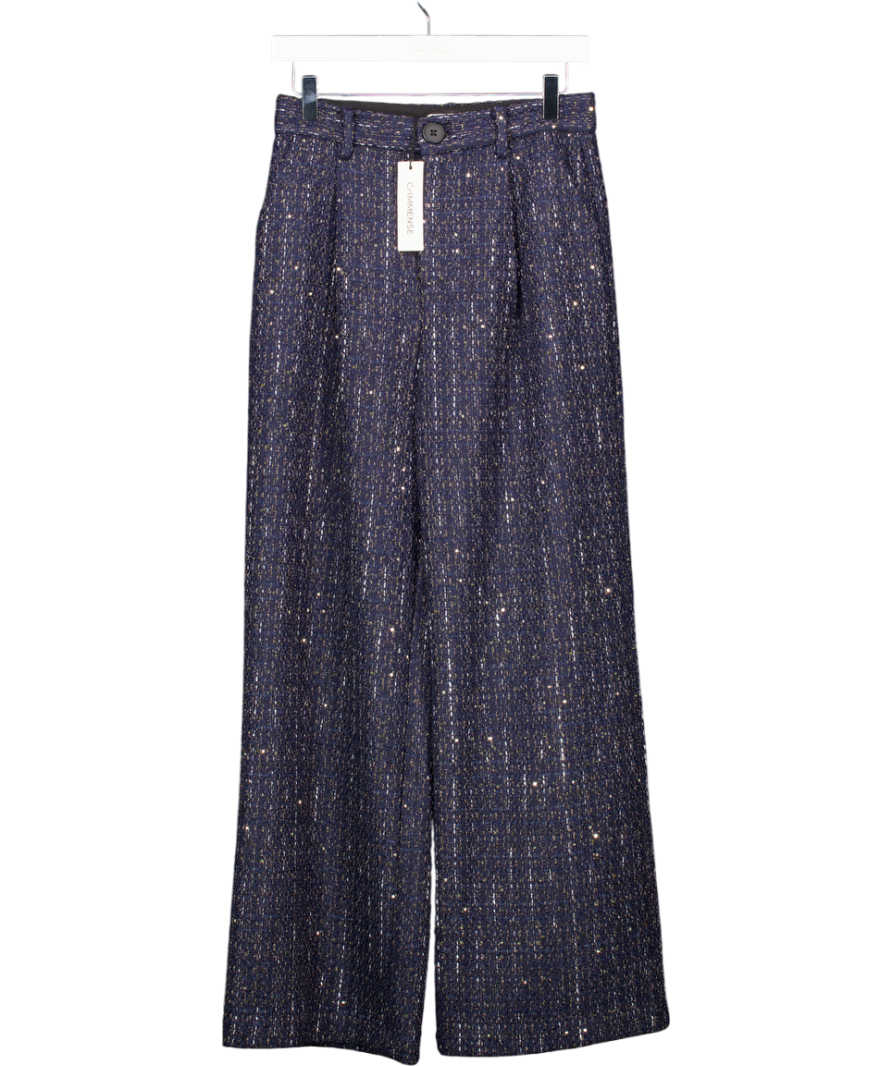 Commense Blue Tailored Tweed Trousers UK S
