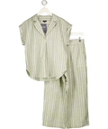 TALBOTS 2-piece Green Striped Linen / Cotton Blend Top & Trouser Set UK S