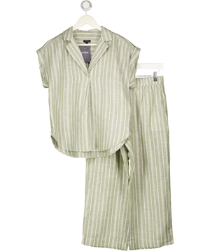 TALBOTS 2-piece Green Striped Linen / Cotton Blend Top & Trouser Set UK S