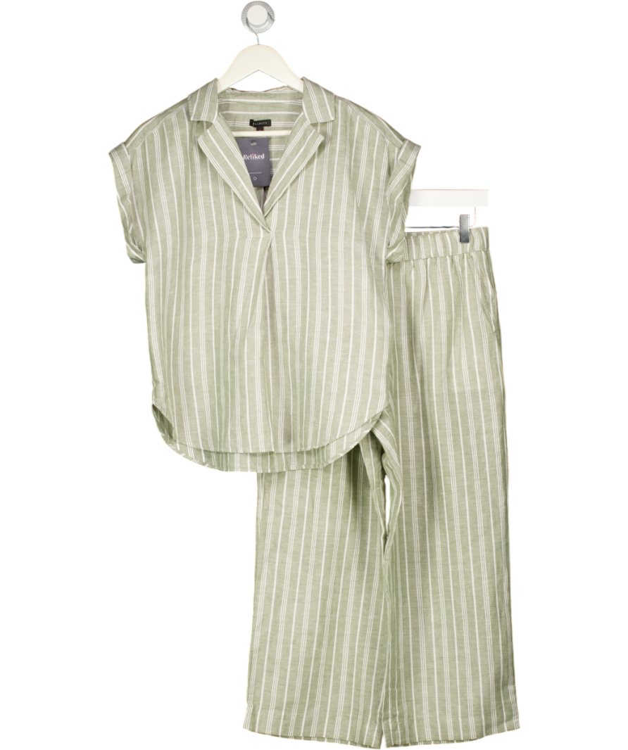 TALBOTS 2-piece Green Striped Linen / Cotton Blend Top & Trouser Set UK S