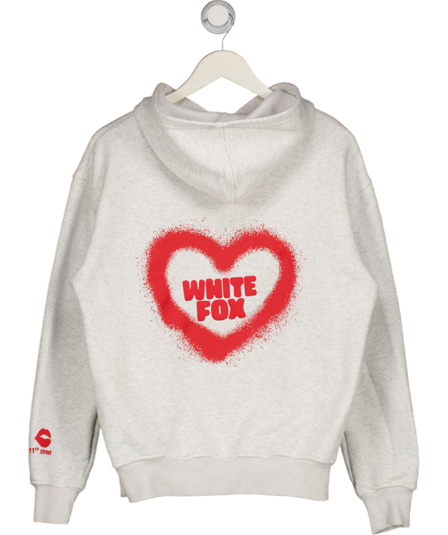 WHITE FOX Grey Heart Logo Hoodie Top UK XS/S