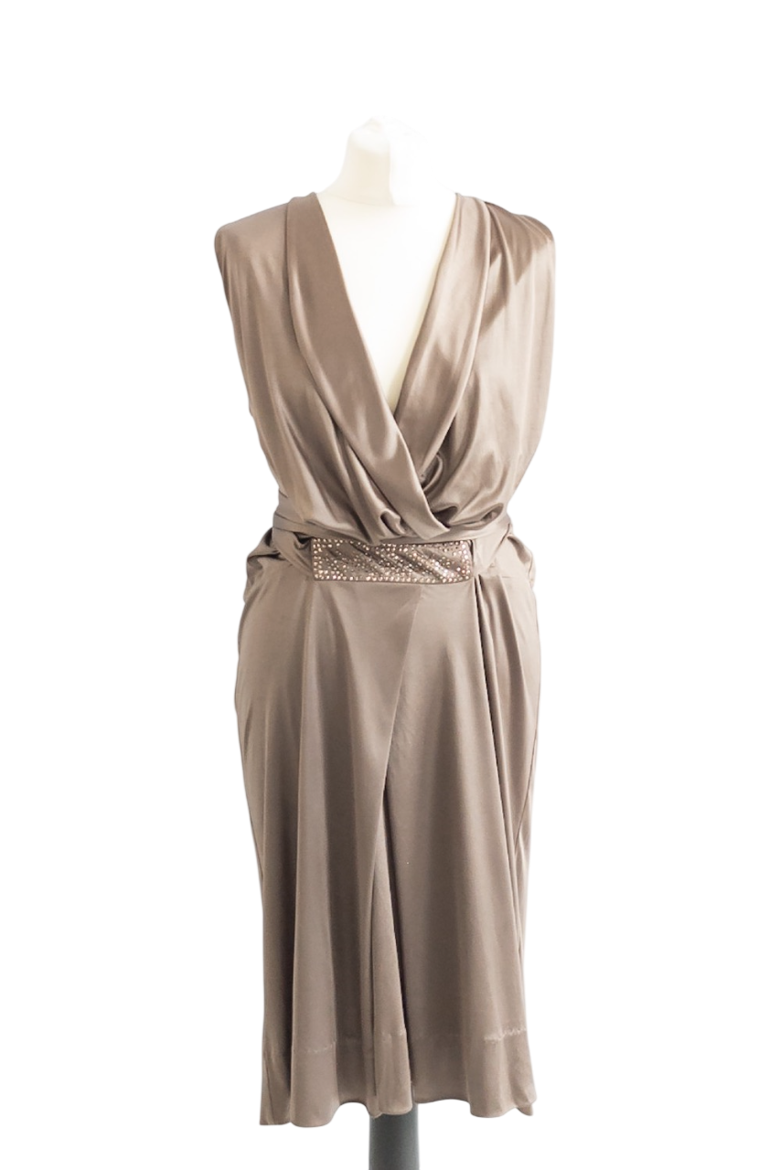 Zadig & Voltaire Taupe Crystal Wrap Midi Dress UK 10