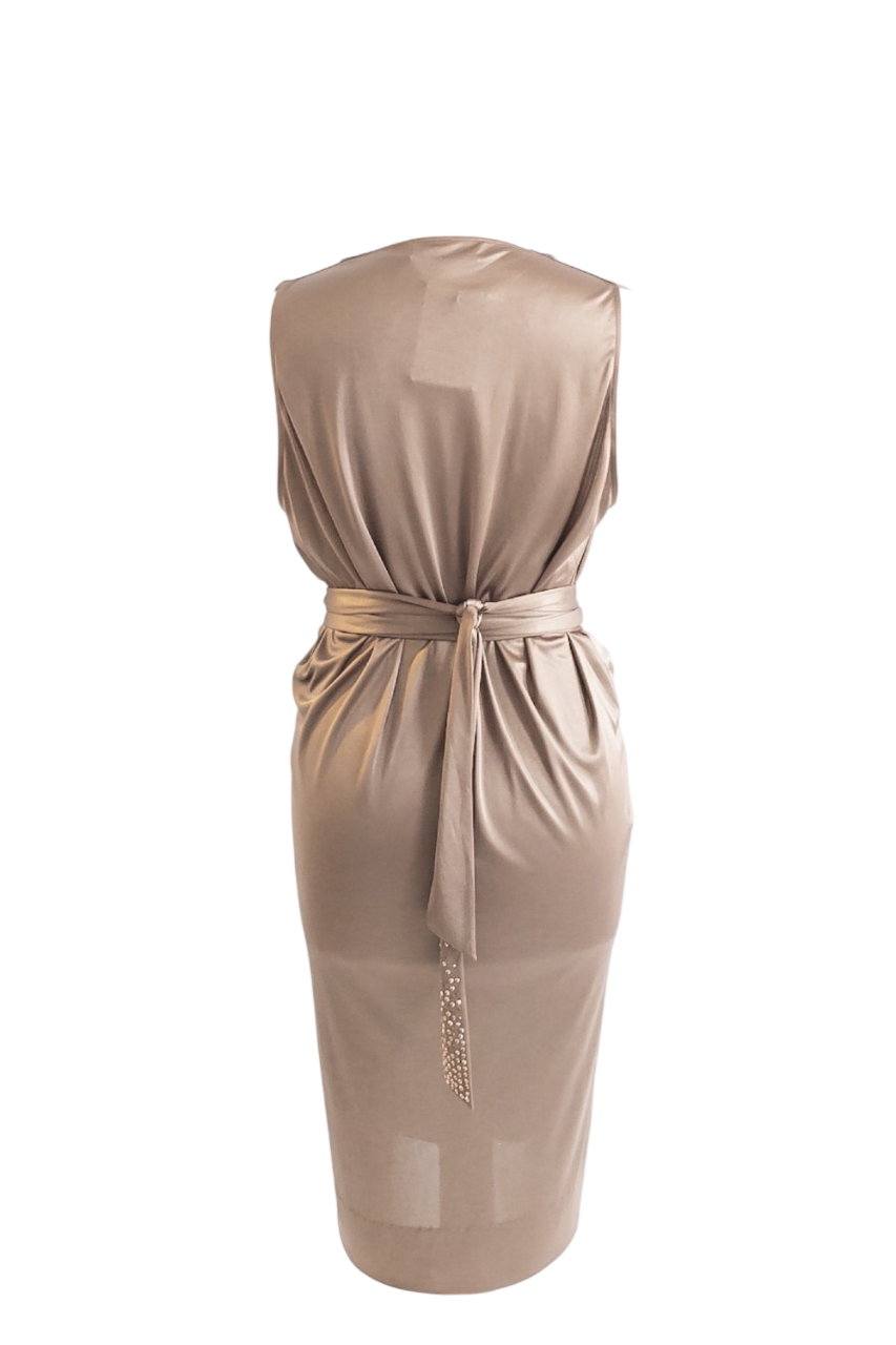 Zadig & Voltaire Taupe Crystal Wrap Midi Dress UK 10