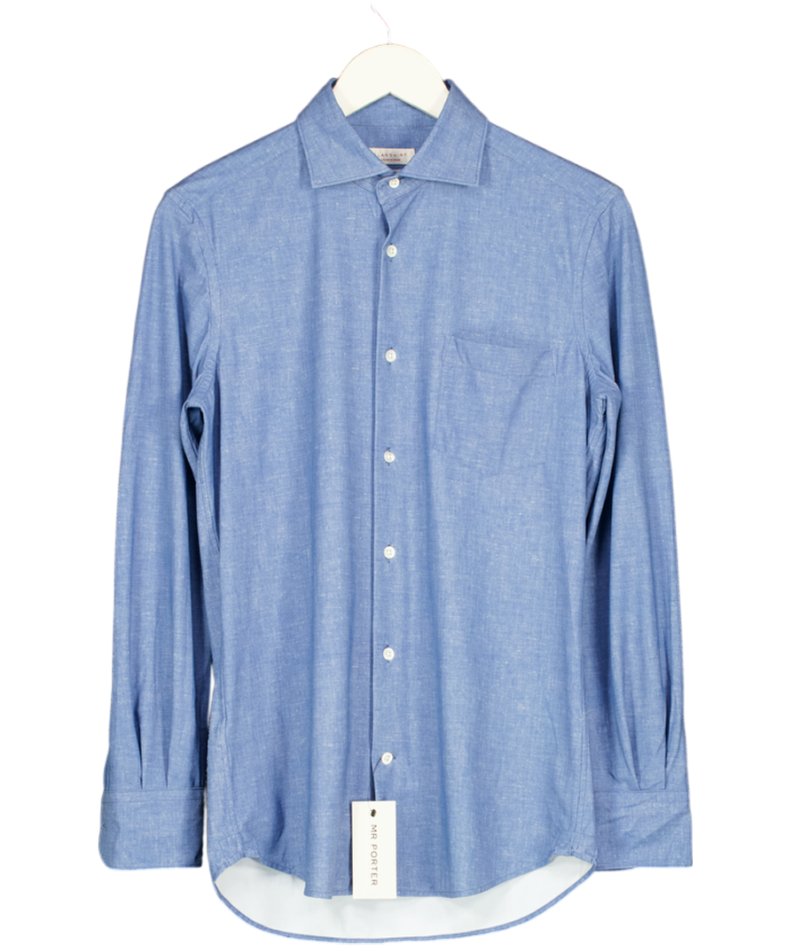 GLANSHIRT X Mr Porter Blue Marl Slowear Glanshirt Collared Shirt Neck 14.5" UK 36" CHEST