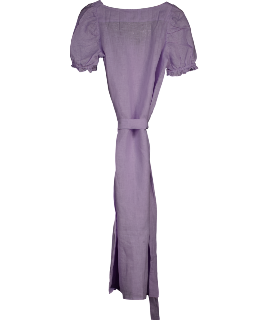 Sleeper Purple Lavender Puff Sleeve Button-up Brigitte Mini Dress UK M