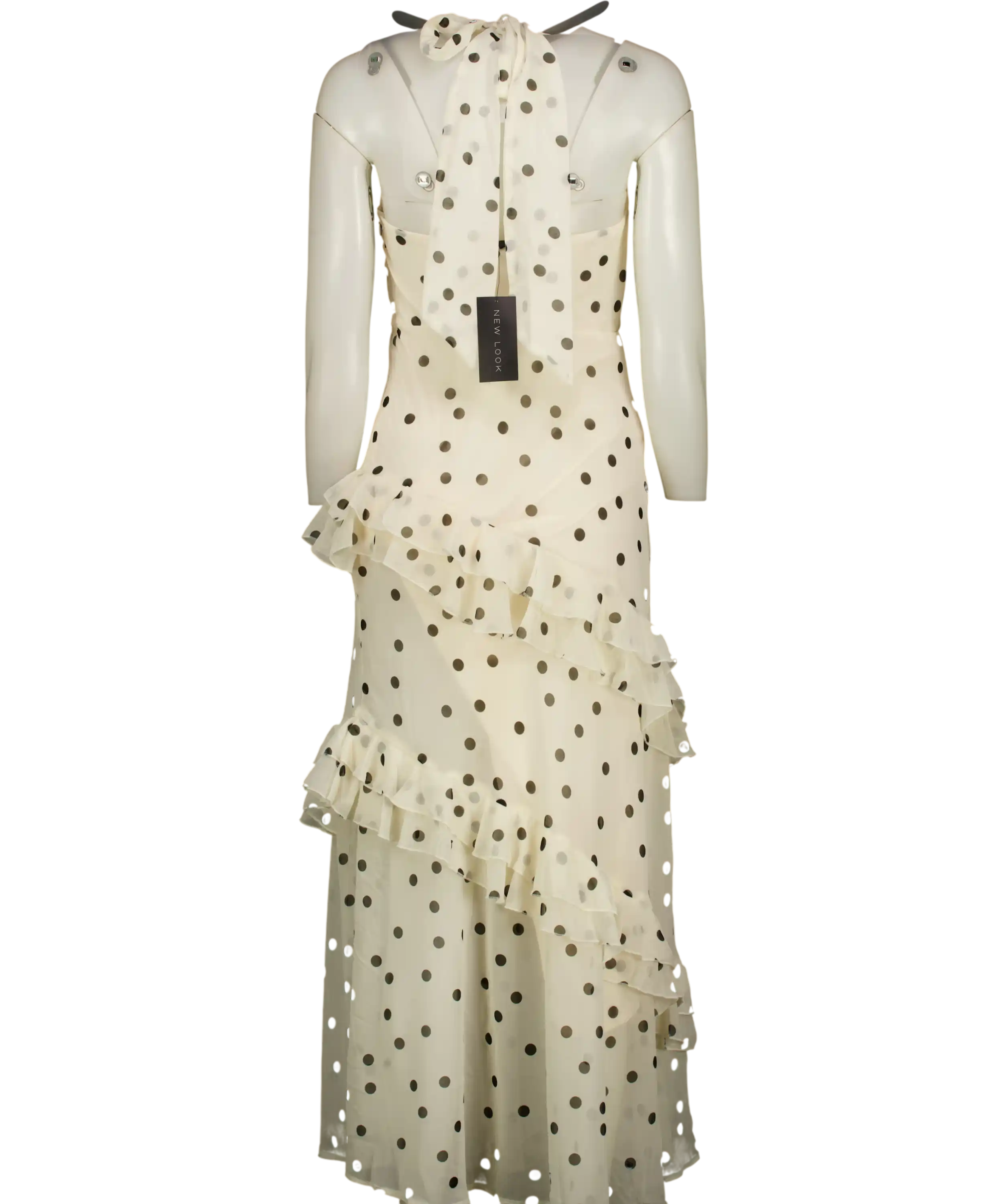 NEW LOOK Off White Polka Dot Cowl Neck Chiffon Midi Dress UK 6