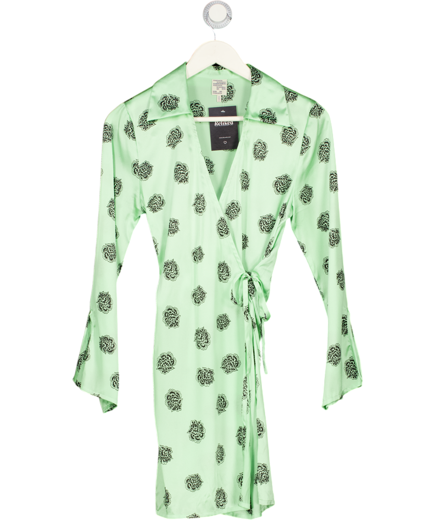 Baum Und Pferdgarten Mint Green Satin Paisley Wrap Dress UK 6
