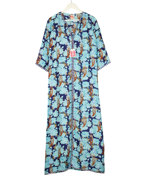 EMPORIO SIRENUSE Brenda Psycho-print Cotton Kaftan In Blue UK 8