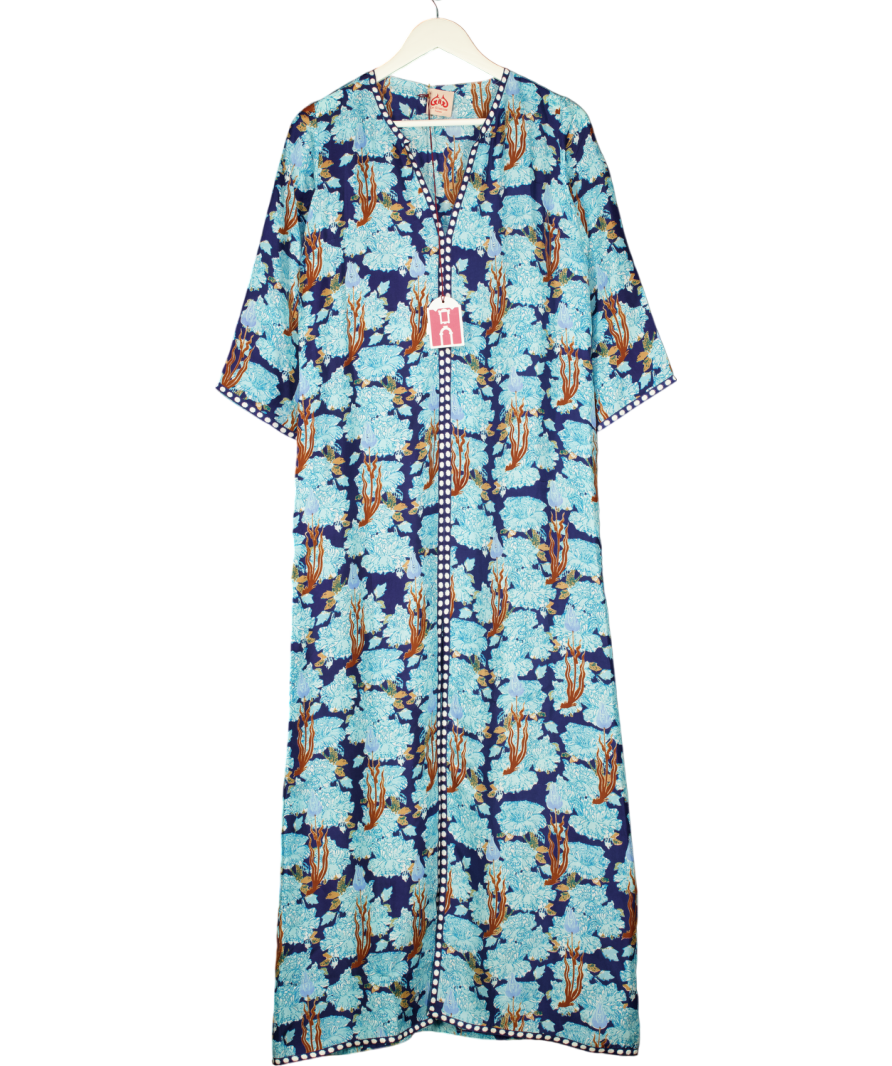 EMPORIO SIRENUSE Brenda Psycho-print Cotton Kaftan In Blue UK 8