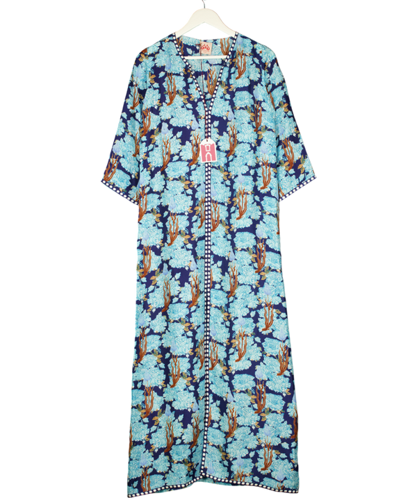 EMPORIO SIRENUSE Brenda Psycho-print Cotton Kaftan In Blue UK 8