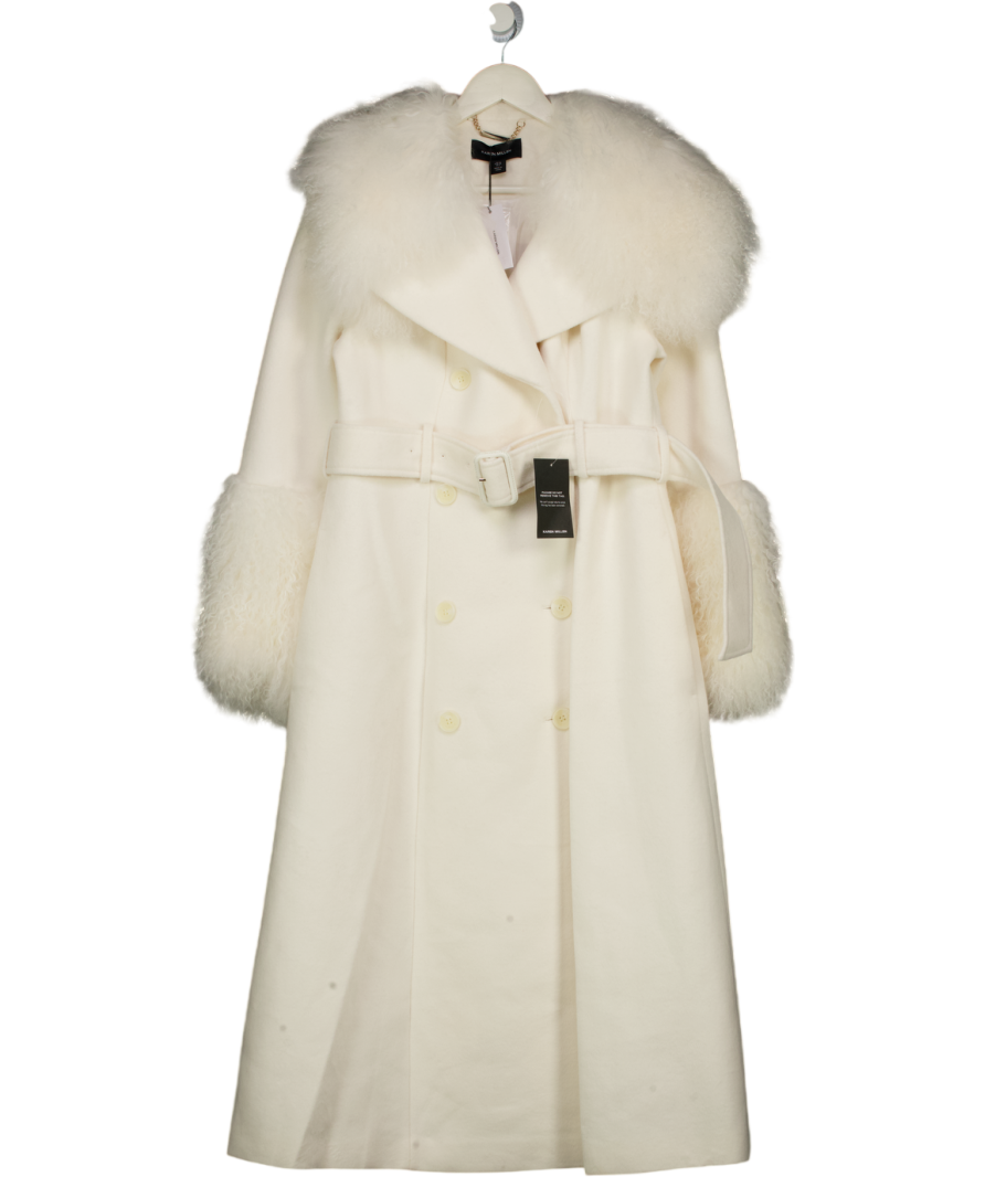 Karen Millen Ivory White Brushed Wool & Shearling Tailored Coat UK 10