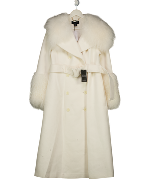 Karen Millen Ivory White Brushed Wool & Shearling Tailored Coat UK 10