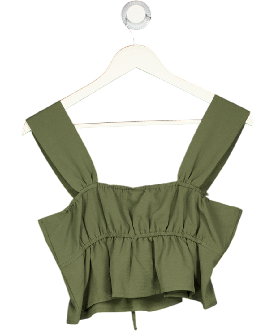 Only Green Tie Front Ruffle Crop Top UK S