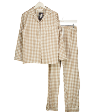 The NAP Co. Beige & White Linen-cotton Long Pyjama Set UK S
