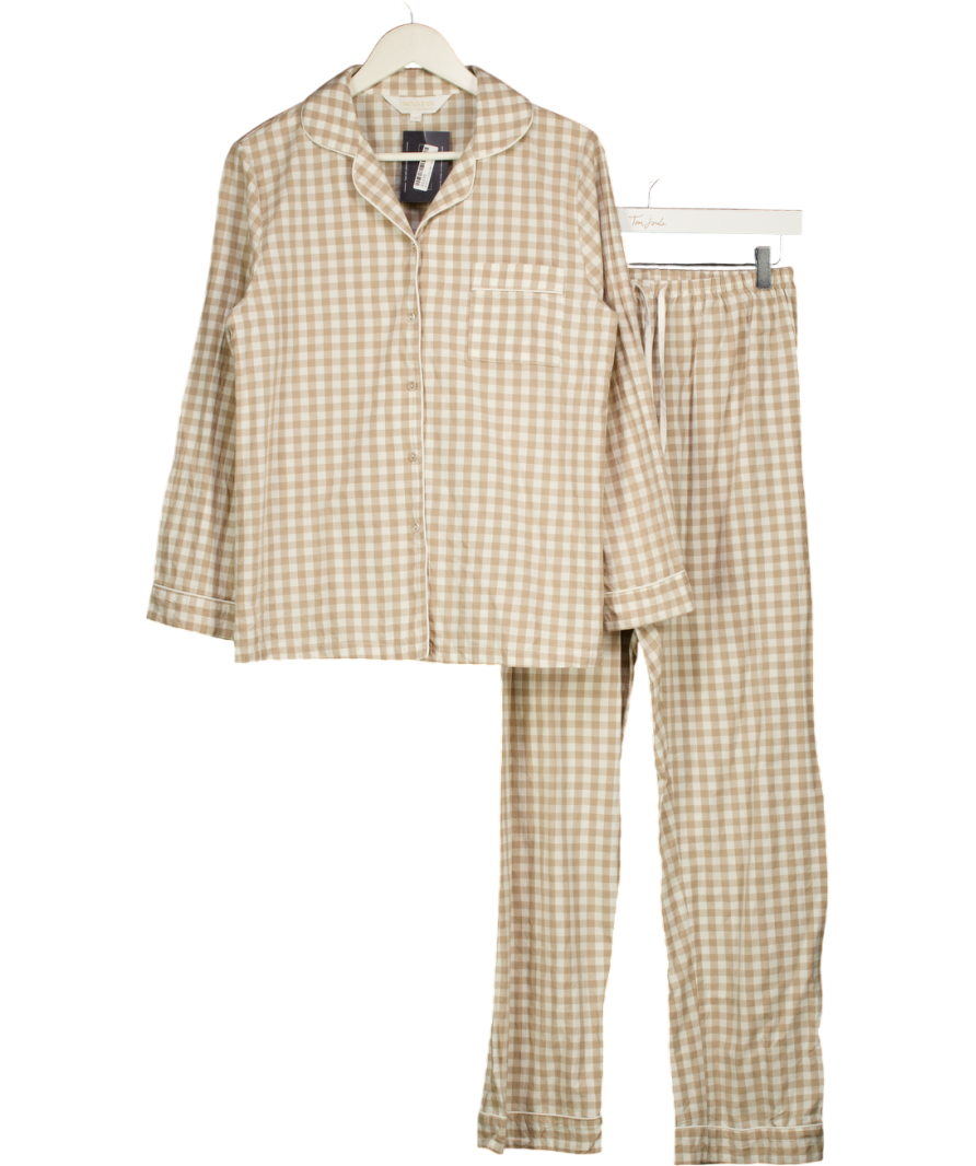 The NAP Co. Beige & White Linen-cotton Long Pyjama Set UK S