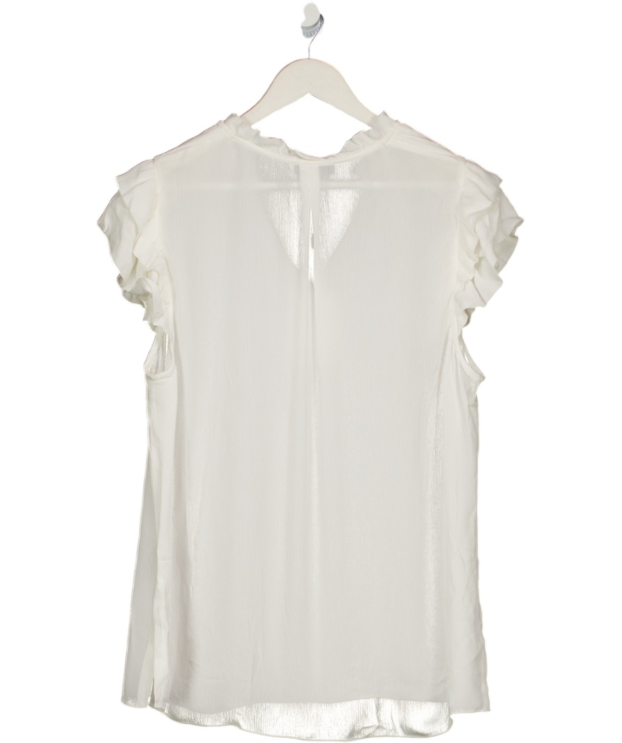 REISS White Bella Ruffle Sleeve V-neck Top UK 16
