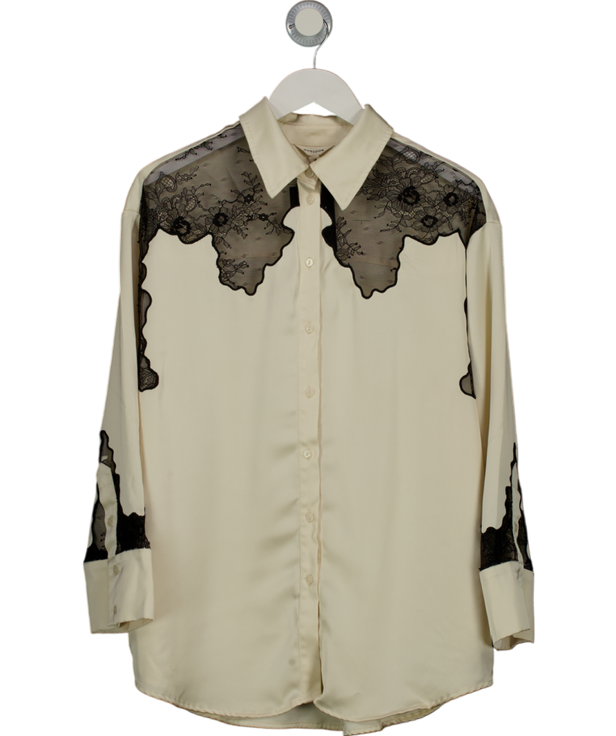 Monsoon Leah Cream & Black Lacy Satin Shirt Ivory UK M