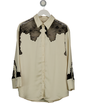 Monsoon Leah Cream & Black Lacy Satin Shirt Ivory UK M