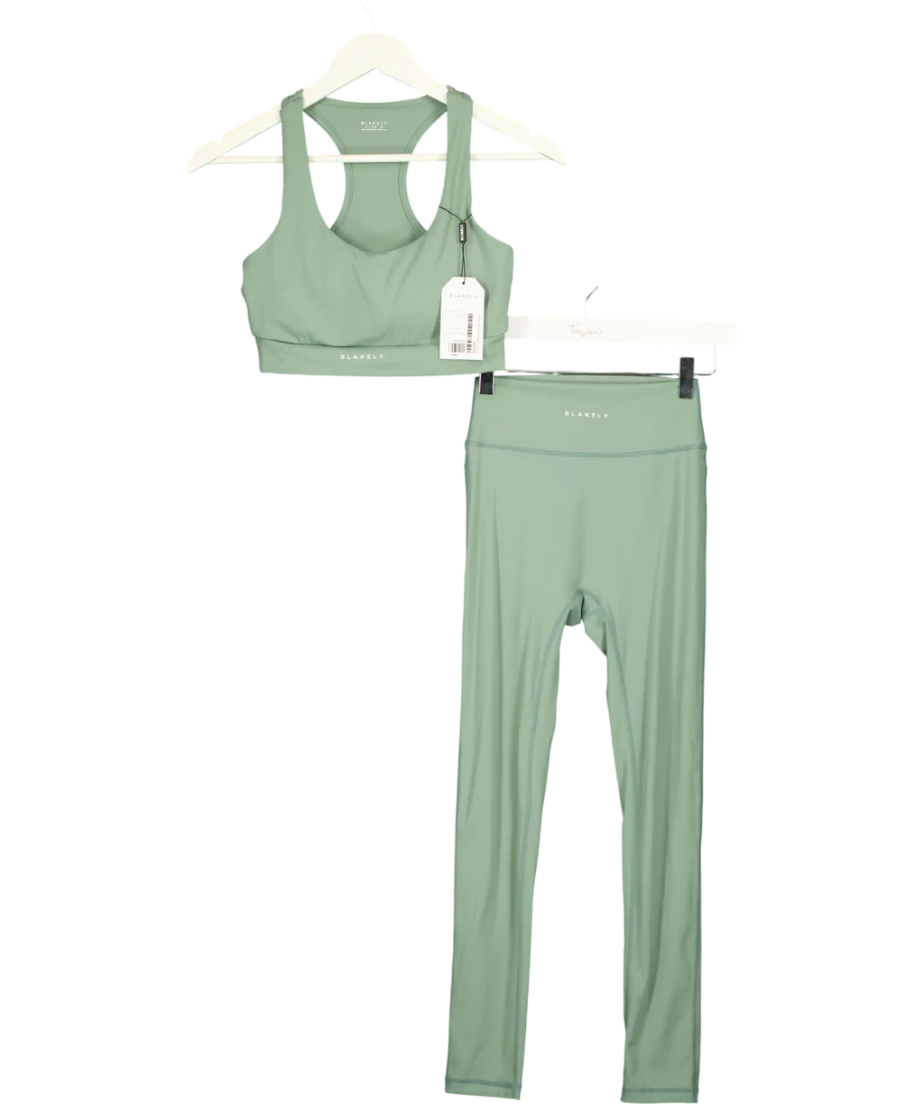 BLAKELEY Y Green Activewear Leggings And Crop Top Set UK S