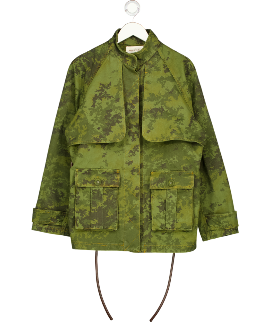 WIGGY KIT Green Camo Print Cotton Canvas 'the Lodge Jacket" With Leather Belt UK 12