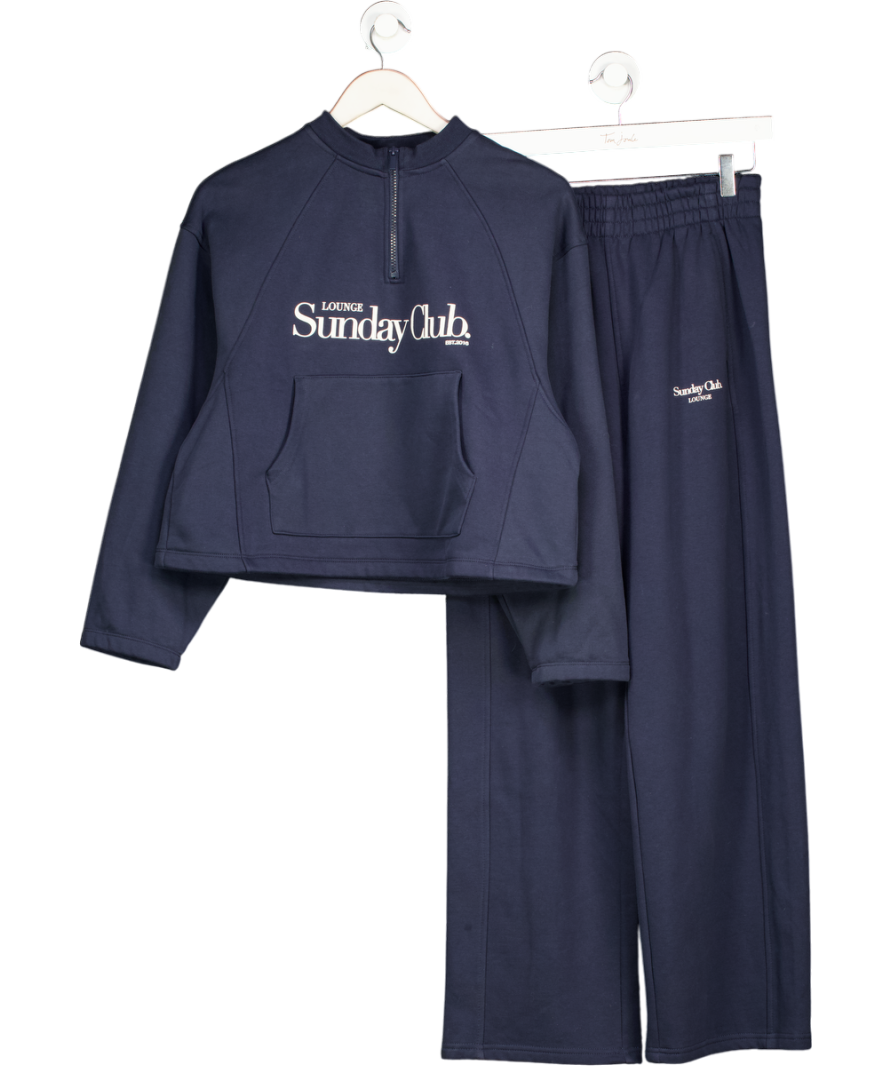 Lounge Underwear 2-piece Navy Blue "sunday Club" Zip Sweatshirt & Straight Leg Jogger Set UK S