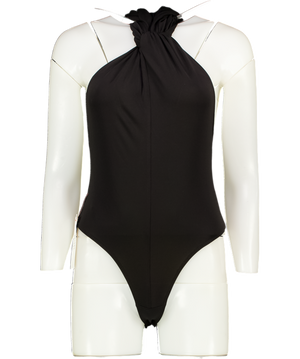 BOA. Black Hooded Halterneck Bodysuit UK M