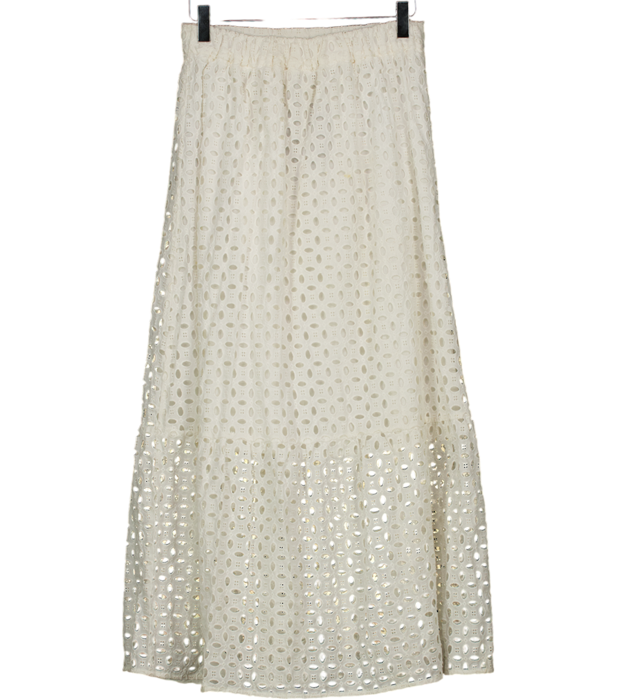 MINT VELVET White Tiered Broderie Midi Skirt UK S