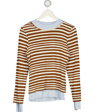 Topshop Brown & Blue Stripe Contrast Long Sleeve Top UK M