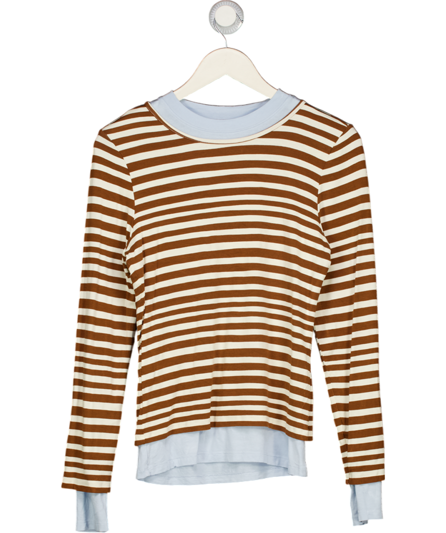 Topshop Brown & Blue Stripe Contrast Long Sleeve Top UK M