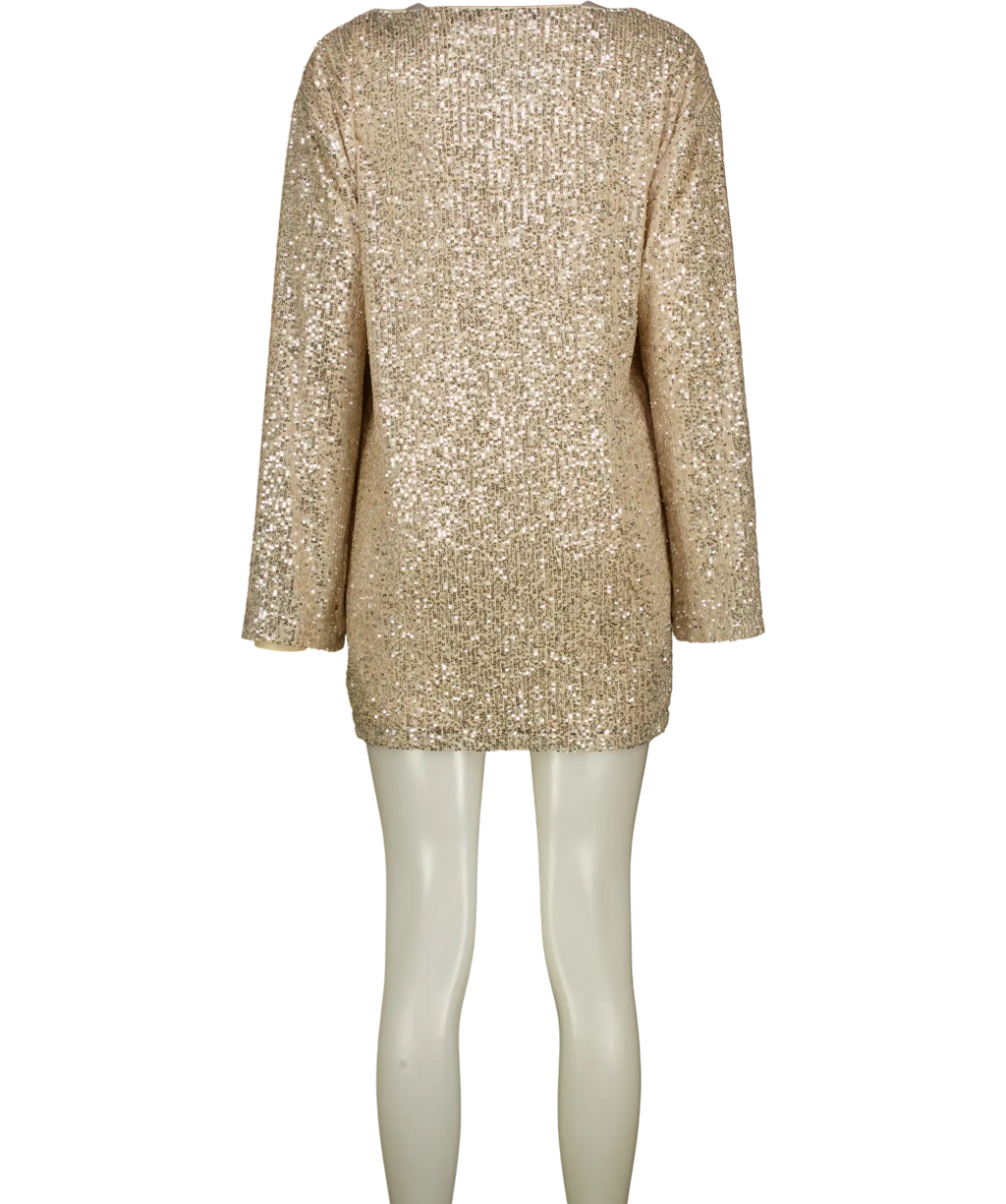 LOVERS & FRIENDS Nude And Silver Sequin Long Sleeve Mini Dress UK XS