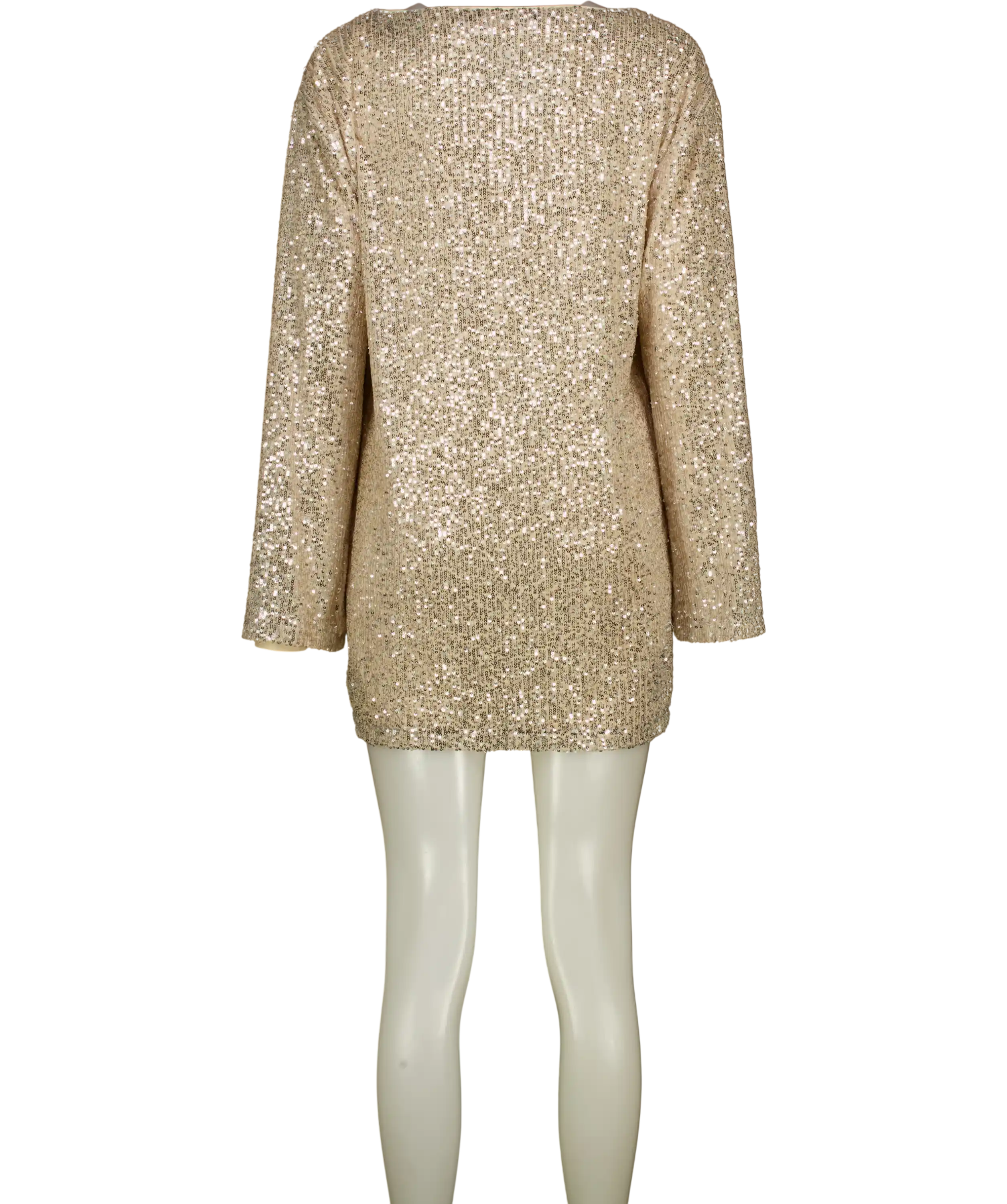 LOVERS & FRIENDS Nude And Silver Sequin Long Sleeve Mini Dress UK XS