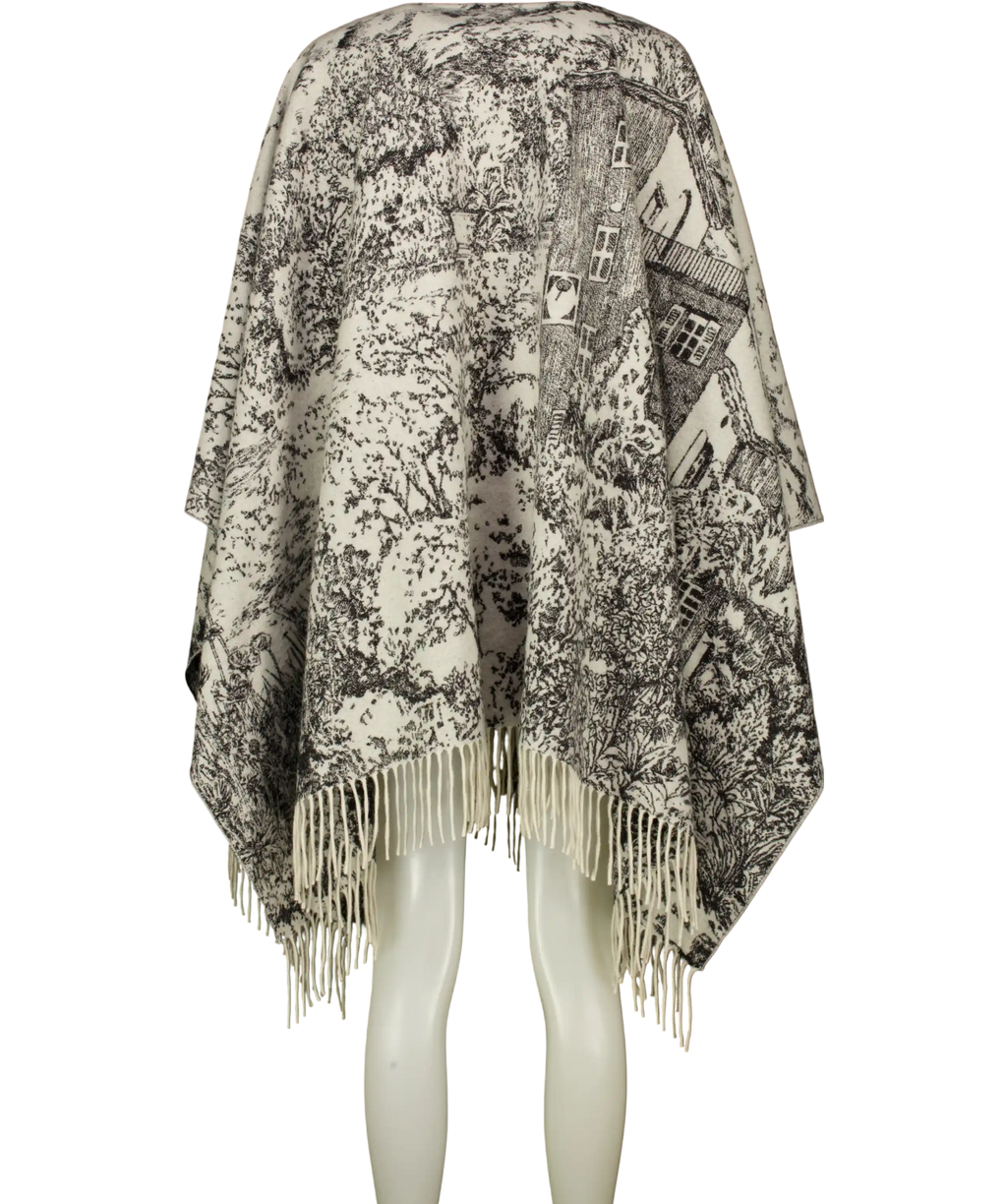 CHRISTIAN DIOR Black  / White 100% Cashmere Toile De Jouy Sauvage Logo Poncho / Cape One Size