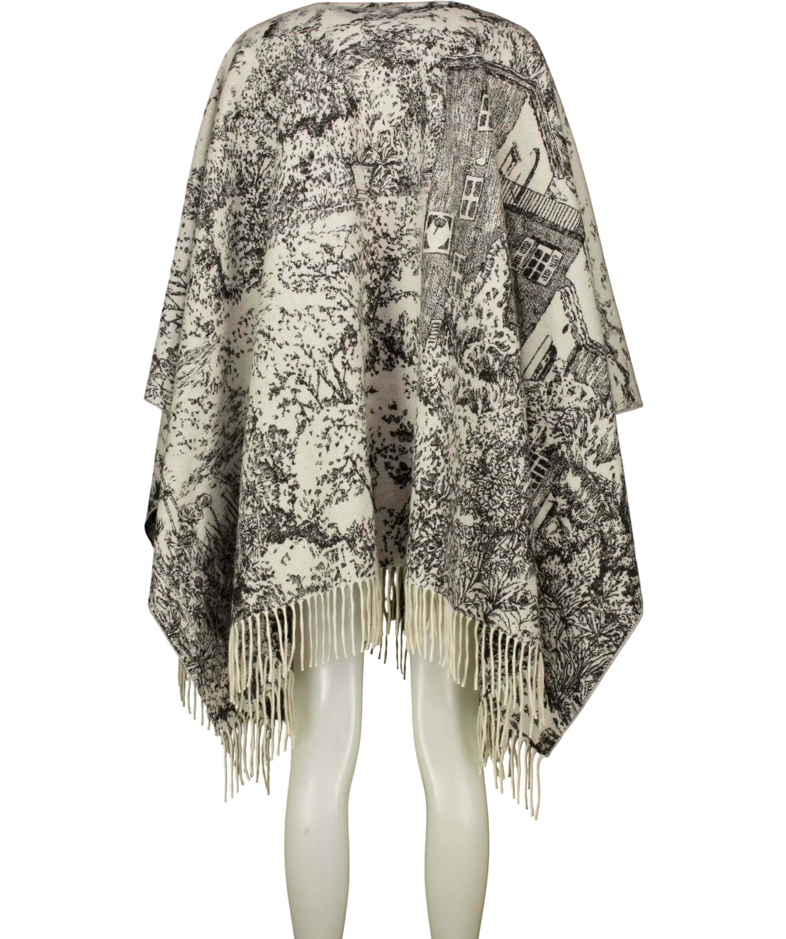 CHRISTIAN DIOR Black  / White 100% Cashmere Toile De Jouy Sauvage Logo Poncho / Cape One Size