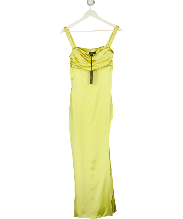 DE LA VALI Yellow La Noche 100% Silk Midi Dress UK 6