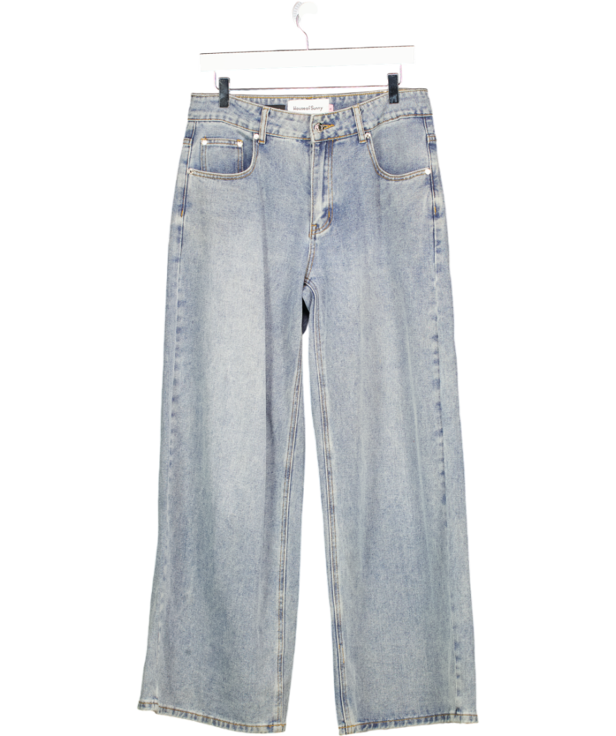 HOUSE OF SUNNY Mid Blue Wide Leg Logo Back Jeans Sz Small W26